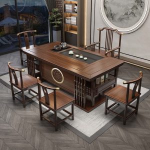 Antique Chinese Solid Wood Gongfu Tea Table Set With Water Drains