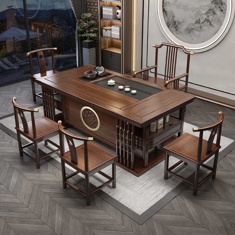 Antique Chinese Solid Wood Gongfu Tea Table Set With Water Drains Antique Chinese Solid Wood Gongfu Tea Table Set With Water Drains