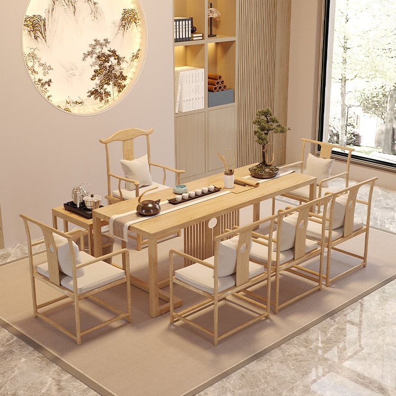 Modern Chinese Solid Wood Tea Ceremony Table Furniture With Chairs Modern Chinese Solid Wood Tea Ceremony Table Furniture With Chairs