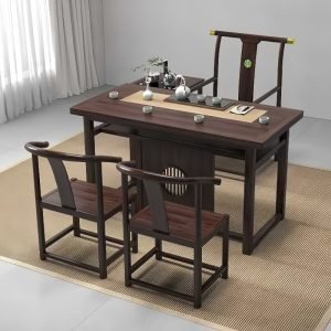Antique Chinese Ebony Wood Tea Table Set With Water Drain