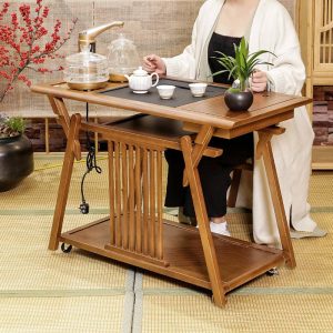 Traditional Small Chinese Movable Gongfu Tea Ceremony Table With Water Storage Drains