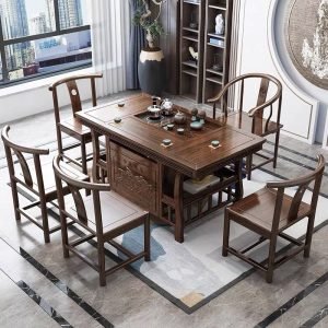 Solid Wood Chinese Gongfu Tea Table With Chairs