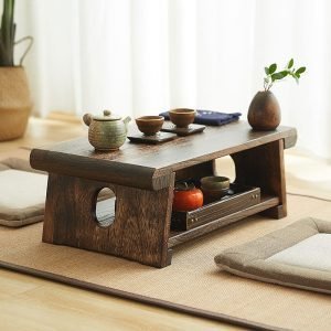 Antique Traditional Japanese Solid Wood Small Tea Table Furniture With Chairs