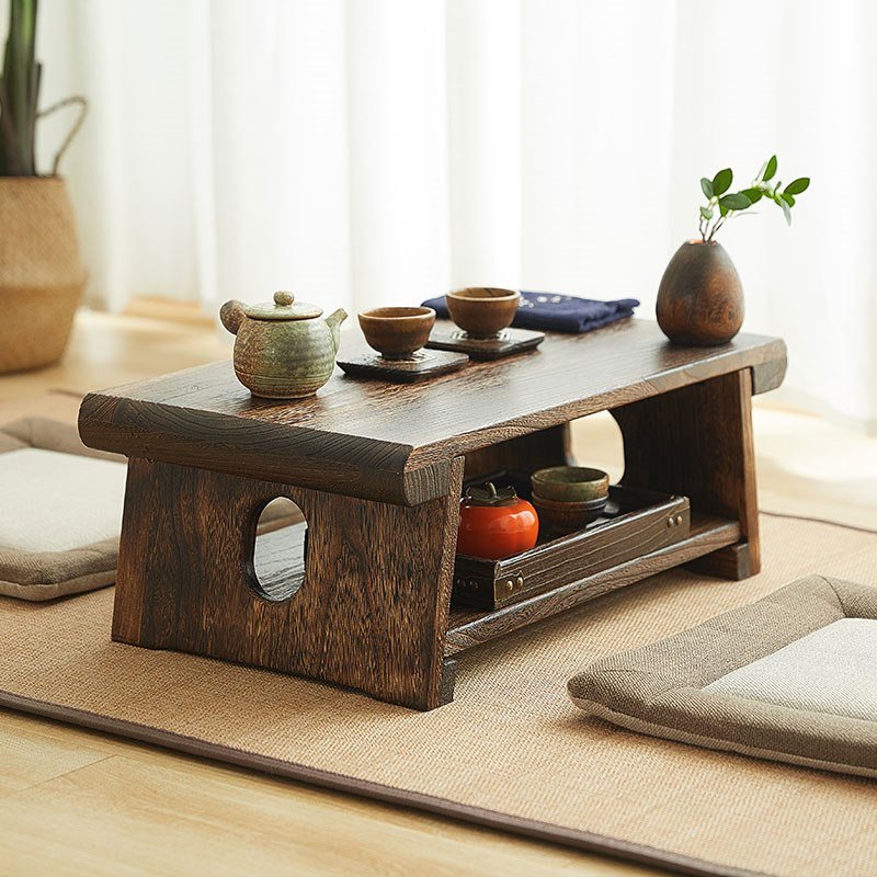 Antique Traditional Japanese Solid Wood Small Tea Table Furniture With Chairs Antique Traditional Japanese Solid Wood Small Tea Table Furniture With Chairs