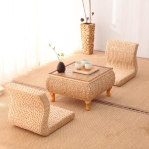 Small Traditional Japanese Style Rattan Woven Tea Table Furniture With Chairs