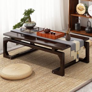 Traditional Round Japanese Low Floor Tea Table Set
