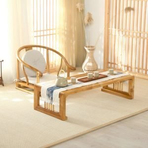 Old Elm Wooden Japanese Antique Tatami Tea Table With One Host Chair