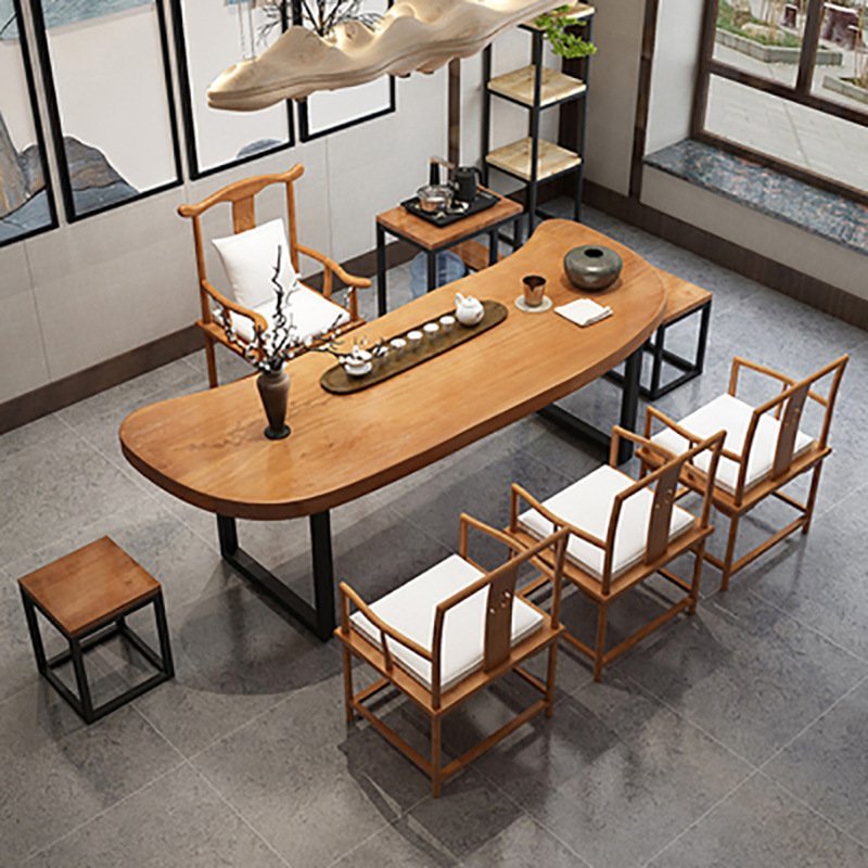 Chinese Solid Wood Ceremonial Gongfu Tea Table With Stools Chinese Solid Wood Ceremonial Gongfu Tea Table With Stools