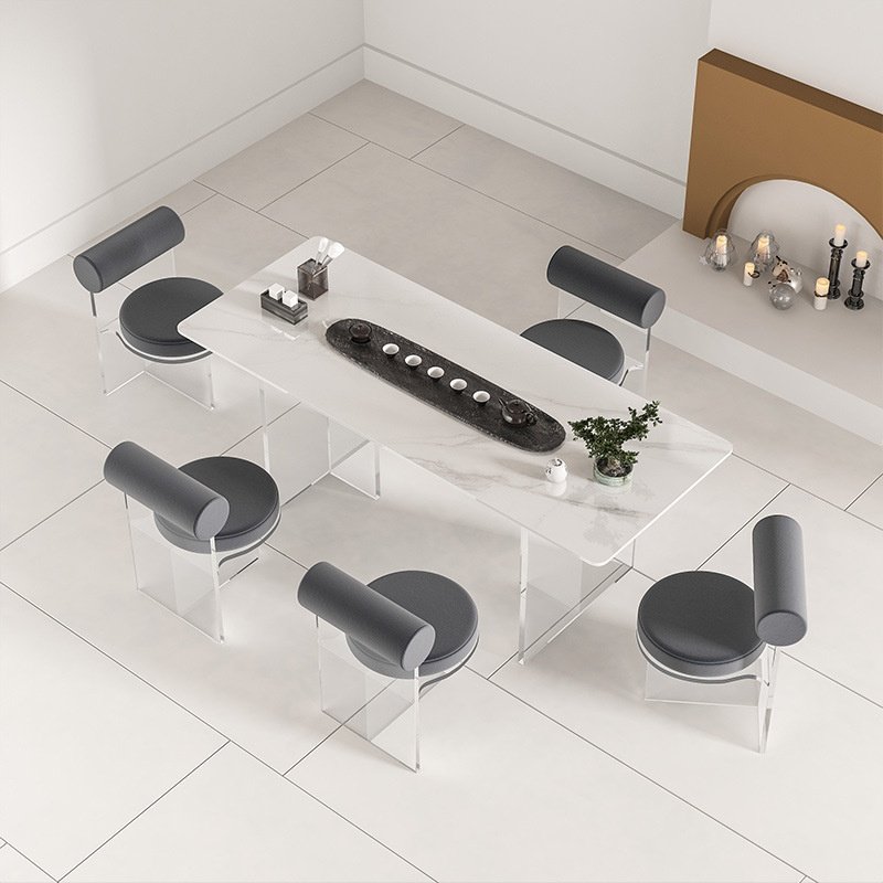 Modern Chinese Acrylic Rock Slab Floating Tea Service Table With Chairs Modern Chinese Acrylic Rock Slab Floating Tea Service Table With Chairs