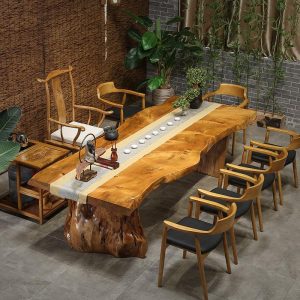 Chinese Solid Wood Zen Carved Kung Fu Tea Table Furniture With Chairs