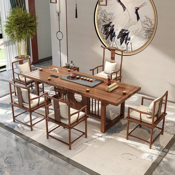 Classical Chinese Solid Wood Gongfu Tea Ceremony Table With Chairs