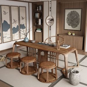 New Chinese White Ash Wood Gongfu Tea Table Furniture With Chairs