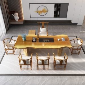 Antique Chinese Pine Gongfu Tea Ceremony Table Furniture With Chairs