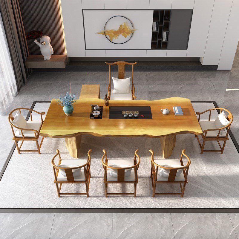 Antique Chinese Pine Gongfu Tea Ceremony Table Furniture With Chairs Antique Chinese Pine Gongfu Tea Ceremony Table Furniture With Chairs