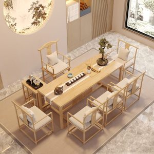 Modern Chinese Solid Wood Tea Ceremony Table Furniture With Chairs