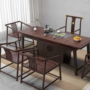 Antique Chinese Ebony Wood Tea Table Set With Water Drain