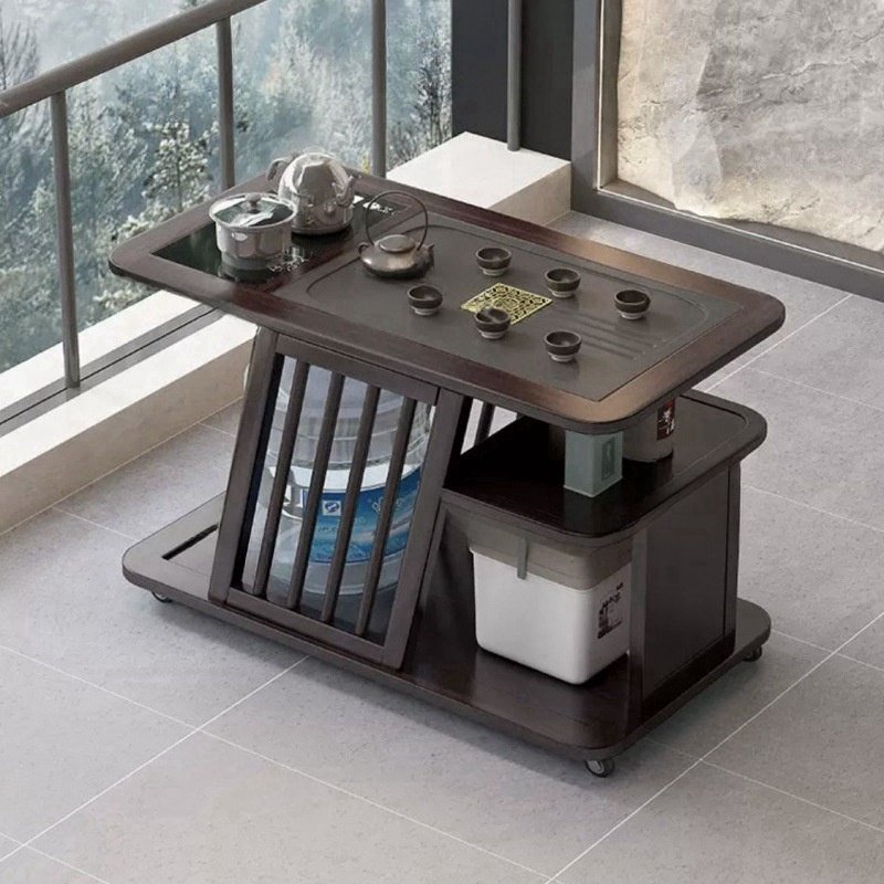 Movable Solid Wood Chinese Gongfu Tea Ceremony Table With Water Drains Movable Solid Wood Chinese Gongfu Tea Ceremony Table With Water Drains