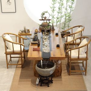 Chinese Solid Wood Tea Table With Water Storage And Drains