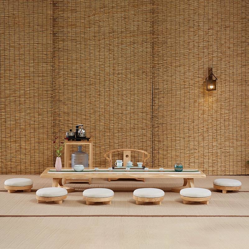Modern Japanese Style Solid Wood Floor Round Tea Table Furniture With Chairs Modern Japanese Style Solid Wood Floor Round Tea Table Furniture With Chairs