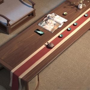 Walnut Wood Japanese Low Floor Folder Tea Table Furniture With Chairs