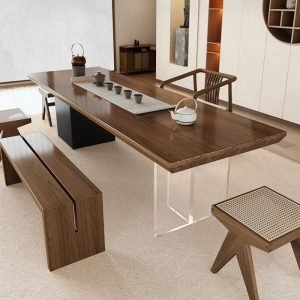 Solid Wood Acrylic Wabi-sabi Chinese Kung Fu Tea Table Furniture With Stools