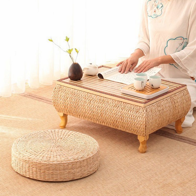 Small Traditional Japanese Style Rattan Woven Tea Table Furniture With Chairs Small Traditional Japanese Style Rattan Woven Tea Table Furniture With Chairs