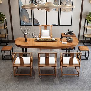 Chinese Solid Wood Ceremonial Gongfu Tea Table With Stools