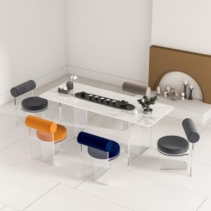 Modern Chinese Acrylic Rock Slab Floating Tea Service Table With Chairs