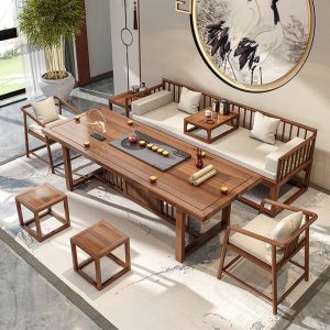 Classical Chinese Solid Wood Gongfu Tea Ceremony Table With Chairs