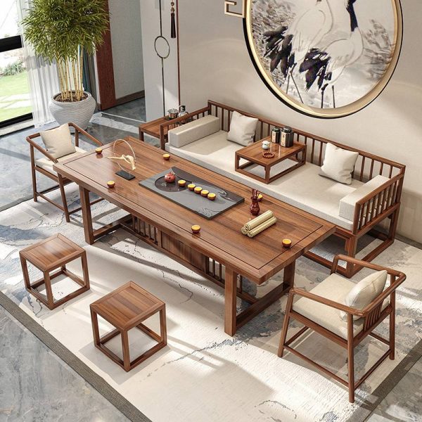 Classical Chinese Solid Wood Gongfu Tea Ceremony Table With Chairs