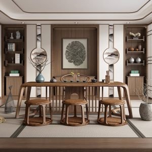 New Chinese White Ash Wood Gongfu Tea Table Furniture With Chairs