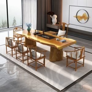 Antique Chinese Pine Gongfu Tea Ceremony Table Furniture With Chairs