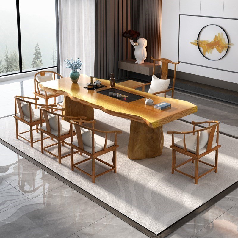 Antique Chinese Pine Gongfu Tea Ceremony Table Furniture With Chairs Antique Chinese Pine Gongfu Tea Ceremony Table Furniture With Chairs