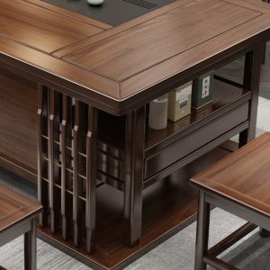 Antique Chinese Solid Wood Gongfu Tea Table Set With Water Drains