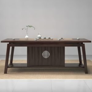 Antique Chinese Ebony Wood Tea Table Set With Water Drain