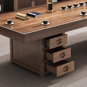 Modern Chinese Solid Sood Gongfu Tea Table Set With Chairs