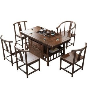 Solid Wood Chinese Gongfu Tea Table With Chairs