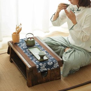 Antique Traditional Japanese Solid Wood Small Tea Table Furniture With Chairs
