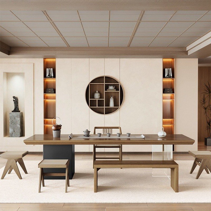 Solid Wood Acrylic Wabi-sabi Chinese Kung Fu Tea Table Furniture With Stools Solid Wood Acrylic Wabi-sabi Chinese Kung Fu Tea Table Furniture With Stools