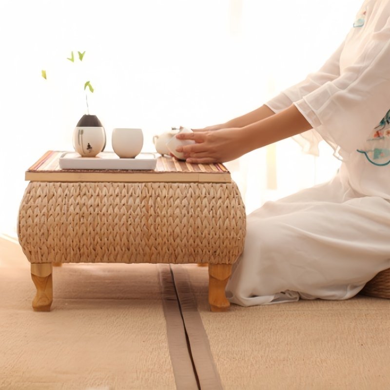 Small Traditional Japanese Style Rattan Woven Tea Table Furniture With Chairs Small Traditional Japanese Style Rattan Woven Tea Table Furniture With Chairs