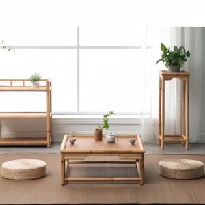 Traditional Japanese Style Bamboo Tatami Tea Table Set Furniture