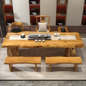 Chinese Solid Wood Zen Carved Kung Fu Tea Table Furniture With Chairs