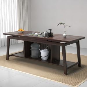 Antique Chinese Ebony Wood Tea Table Set With Water Drain