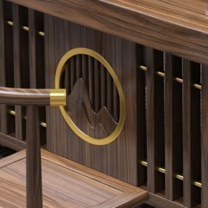 Chinese Solid Wood Tea Table With Black Gold Stone Panel Tabletop