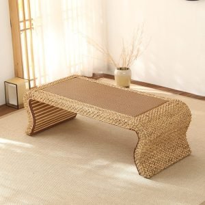 Japanese Antique Style Rattan Low Tea Ceremony Table Furniture