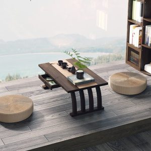 Antique Japanese Bamboo Floor Tea Ceremony Table Set With Chairs