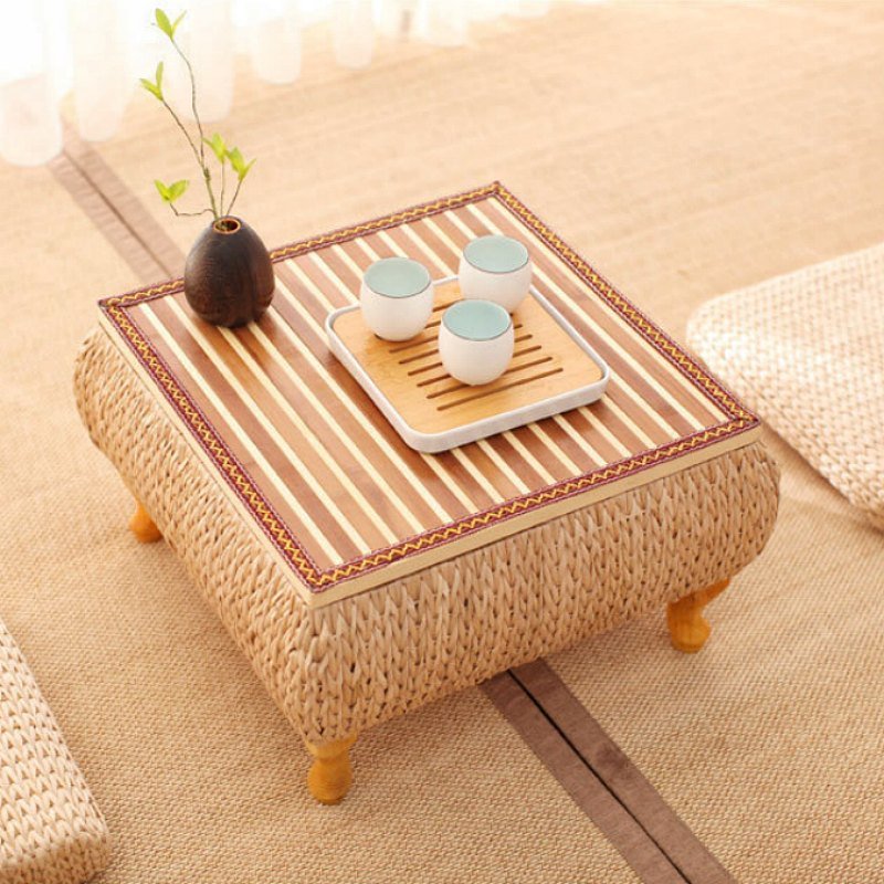 Small Traditional Japanese Style Rattan Woven Tea Table Furniture With Chairs Small Traditional Japanese Style Rattan Woven Tea Table Furniture With Chairs