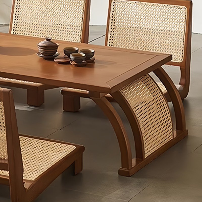 Japanese Solid Wood Rattan Woven Vintage Floor Tea Table Set Japanese Solid Wood Rattan Woven Vintage Floor Tea Table Set