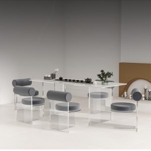 Modern Chinese Acrylic Rock Slab Floating Tea Service Table With Chairs