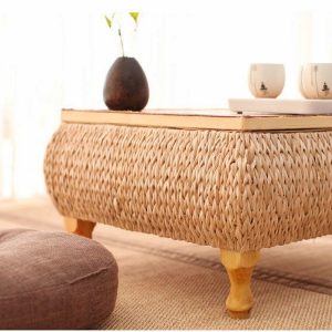 Small Traditional Japanese Style Rattan Woven Tea Table Furniture With Chairs